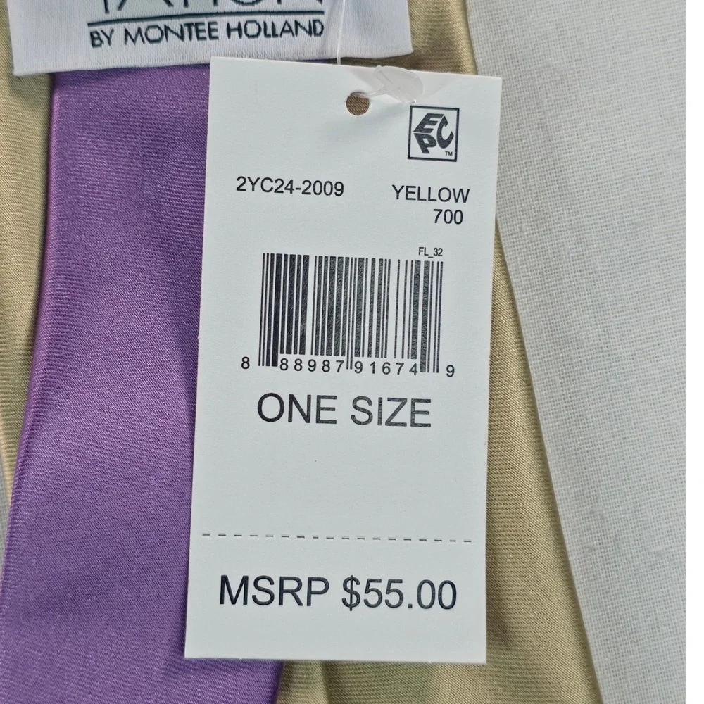 Tayion Men Tie One Size Yellow Satin Finish Solid Classic Necktie Luxury NWT